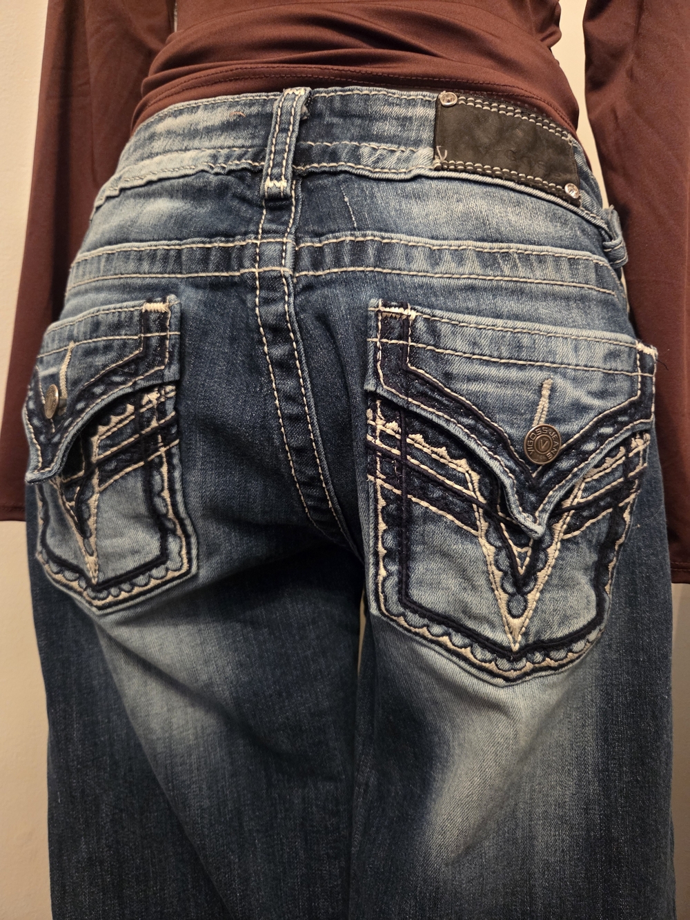 Y2K Vigoss Low Rise Bootcut Flare Jeans - Thick Stitch/Embroidery/ Rhinestones